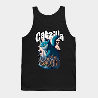 Catzilla Unleashed Funny Cartoon-Style Feline Tank Top